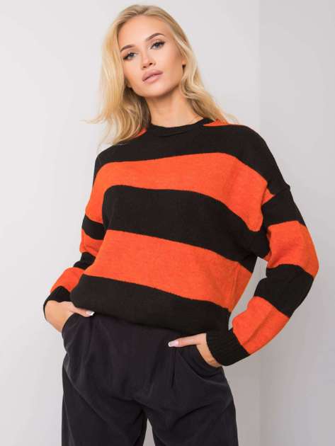 Pomarańczowo-czarny sweter w paski Nine 