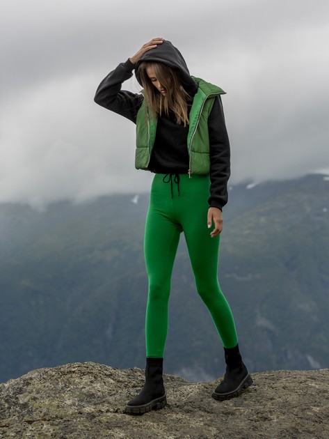 Zielone damskie legginsy z bawełny Albina RUE PARIS 
