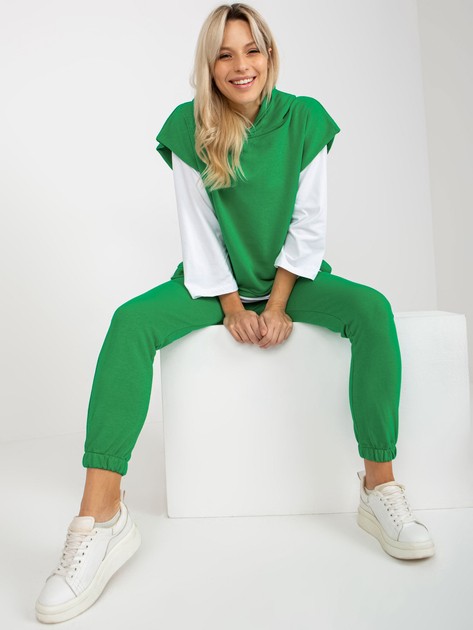 Zielony trzyczęściowy komplet casualowy ze spodniami 