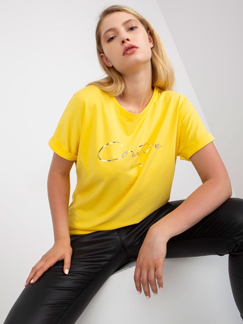 Żółty bawełniany t-shirt plus size z nadrukiem 